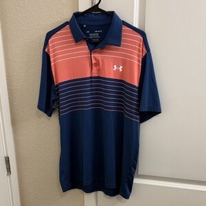 Under Armour Men’s Navy and Coral Striped Golf Polo